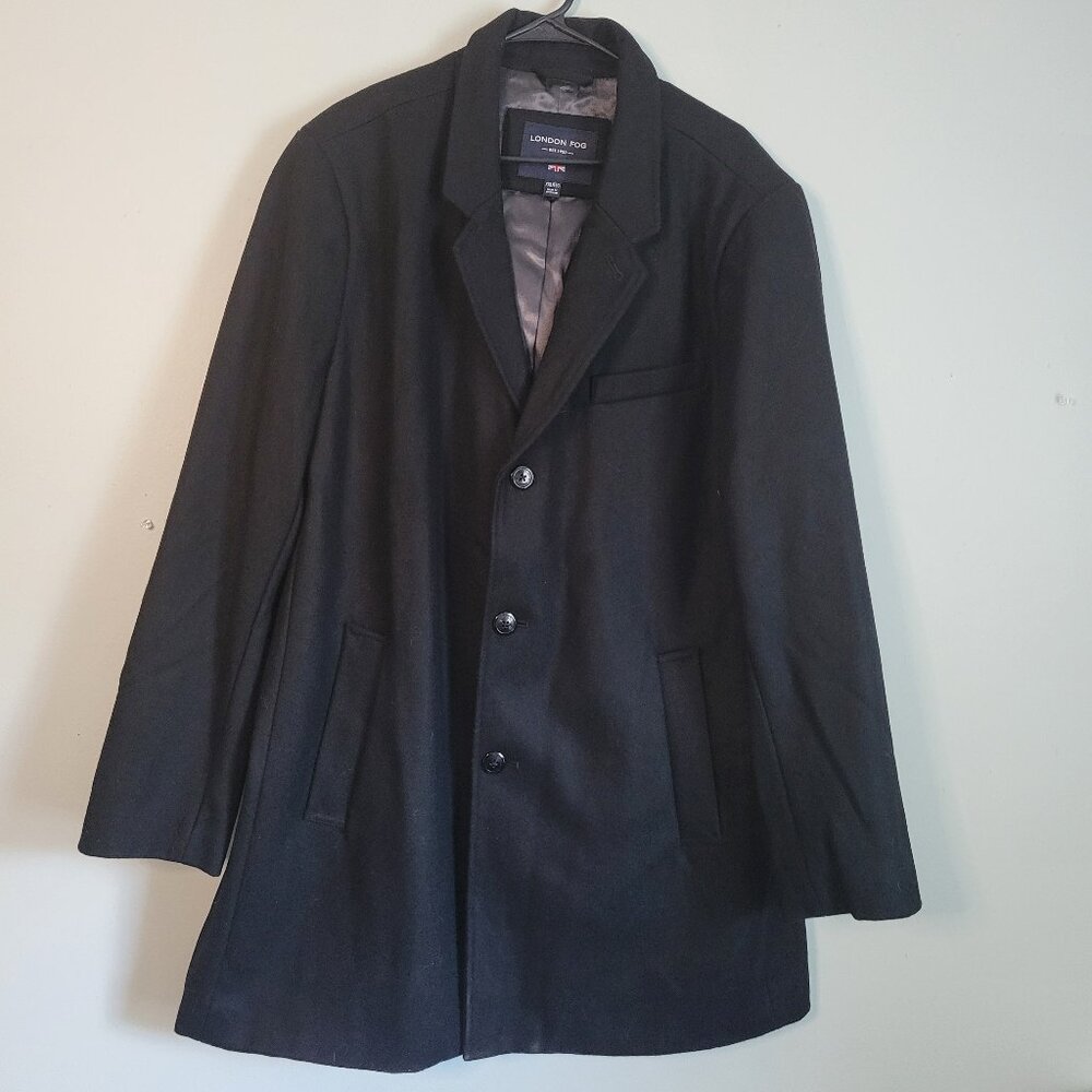 London Fog Black Pea Coat Men's XXL Wool Blend Lined Button Closure NWT